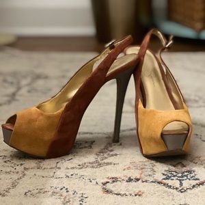 Jessica Simpson multi-colored peep toe pumps